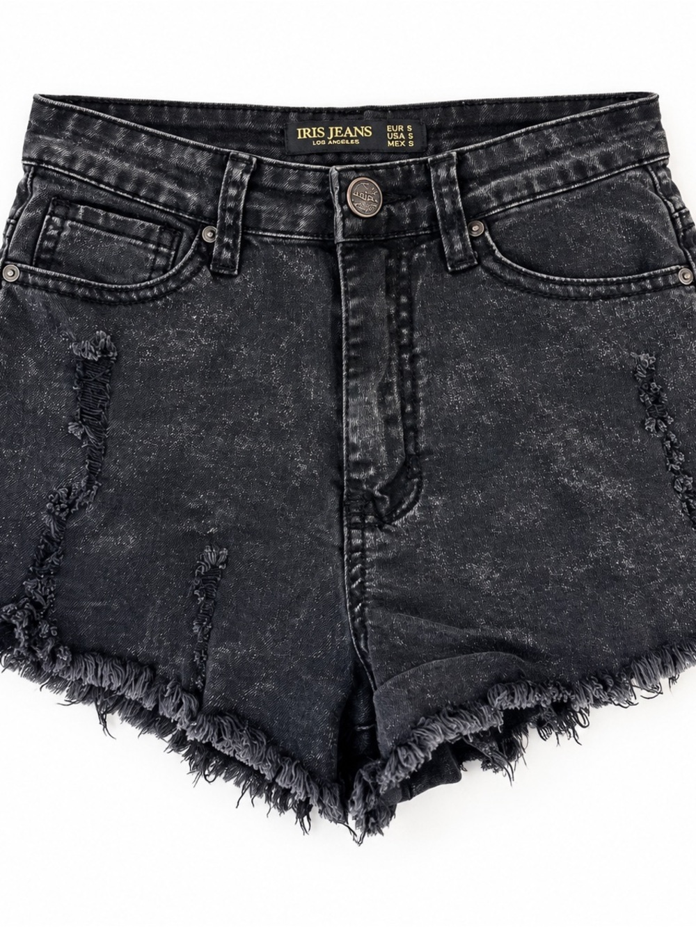 IRIS Jeans Black Distressed Denim Cutoff Shorts Large